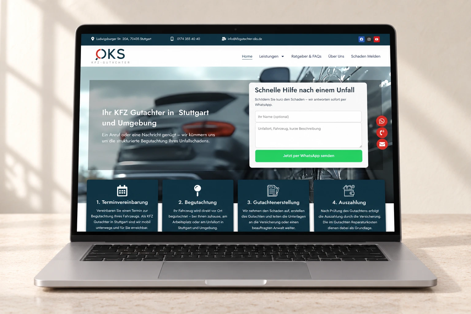 KFZ Gutachter OKS – Website als Mockup